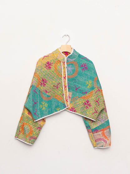 The Kaira Cropped Suzani Quilted Kantha Jacket