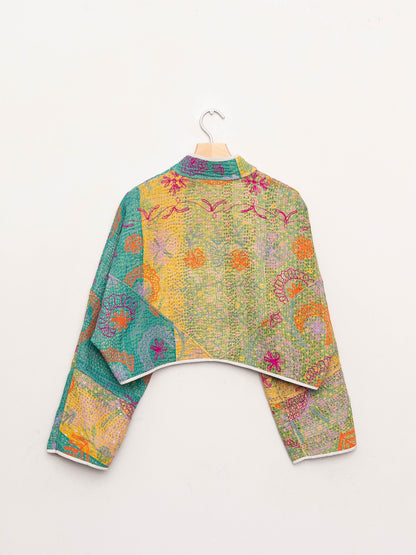 The Kaira Cropped Suzani Quilted Kantha Jacket