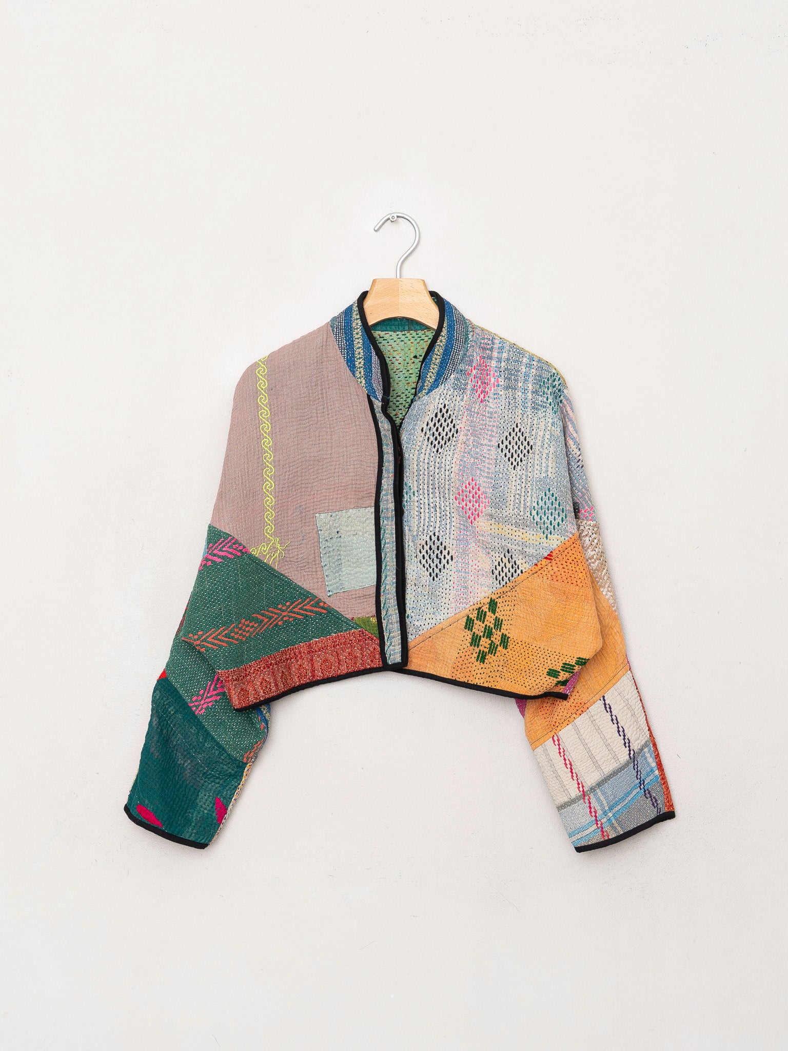 The Kaira Cropped Quilted Patchwork Kantha Jacket