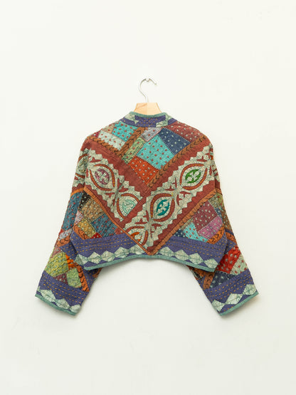 The Kaira Cropped Suzani Cut Out Kantha Jacket