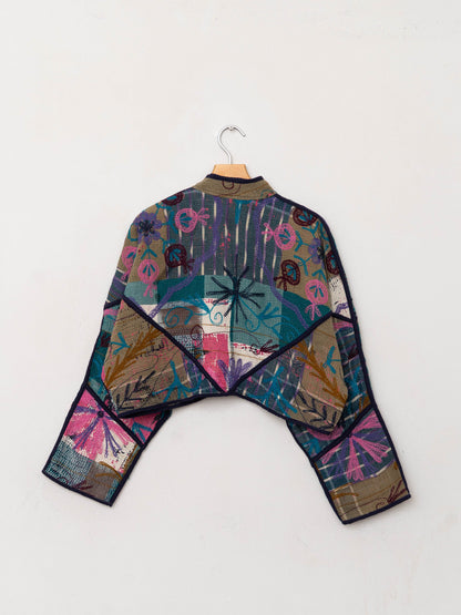 The Kaira Cropped Suzani Quilted Kantha Jacket