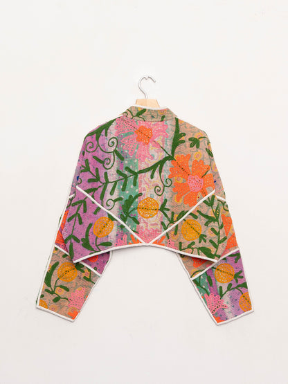 The Kaira Cropped Suzani Quilted Kantha Jacket