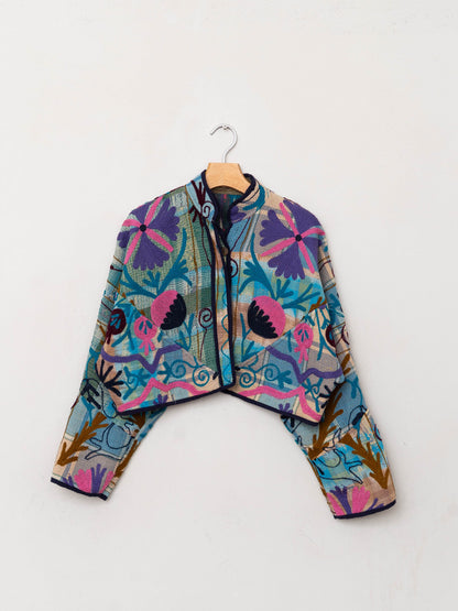 The Kaira Cropped Suzani Quilted Kantha Jacket