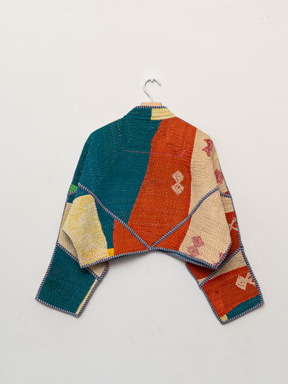 The Kaira Cropped Quilted Patchwork Kantha Jacket