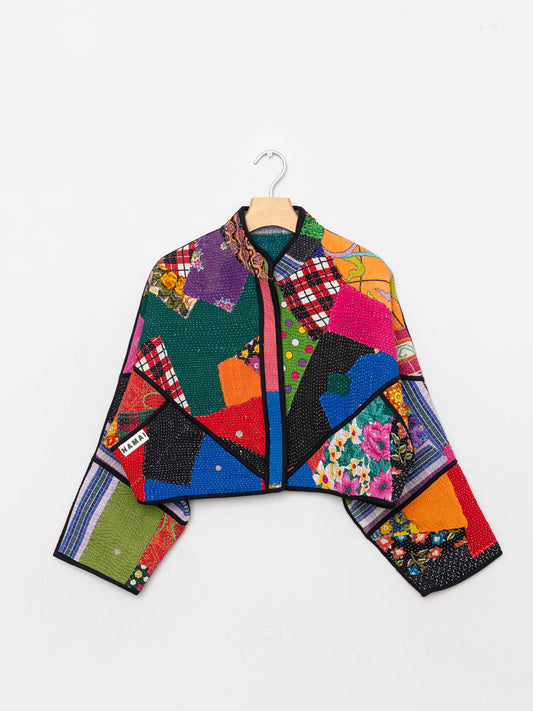 The Kaira Cropped Quilted Patchwork Kantha Jacket