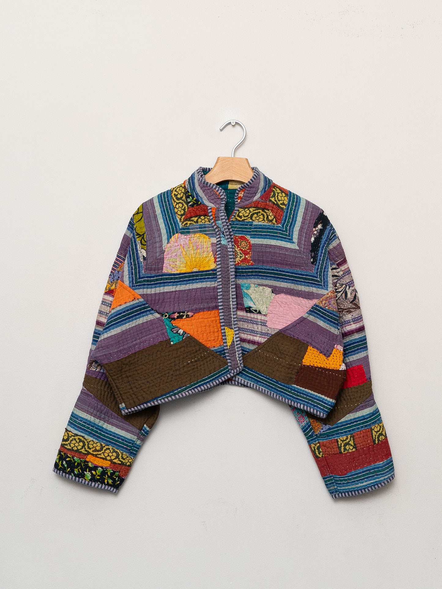 The Kaira Cropped Quilted Patchwork Kantha Jacket