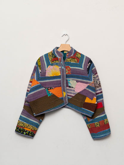 The Kaira Cropped Quilted Patchwork Kantha Jacket