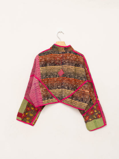 The Kaira Cropped Quilted Patchwork Kantha Jacket