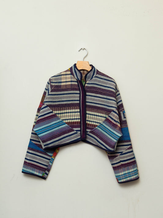 The Kaira Cropped Quilted Patchwork Kantha Jacket