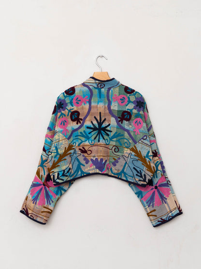 The Kaira Cropped Suzani Quilted Kantha Jacket