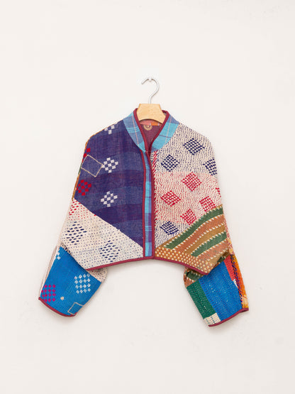 The Kaira Cropped Quilted Patchwork Kantha Jacket