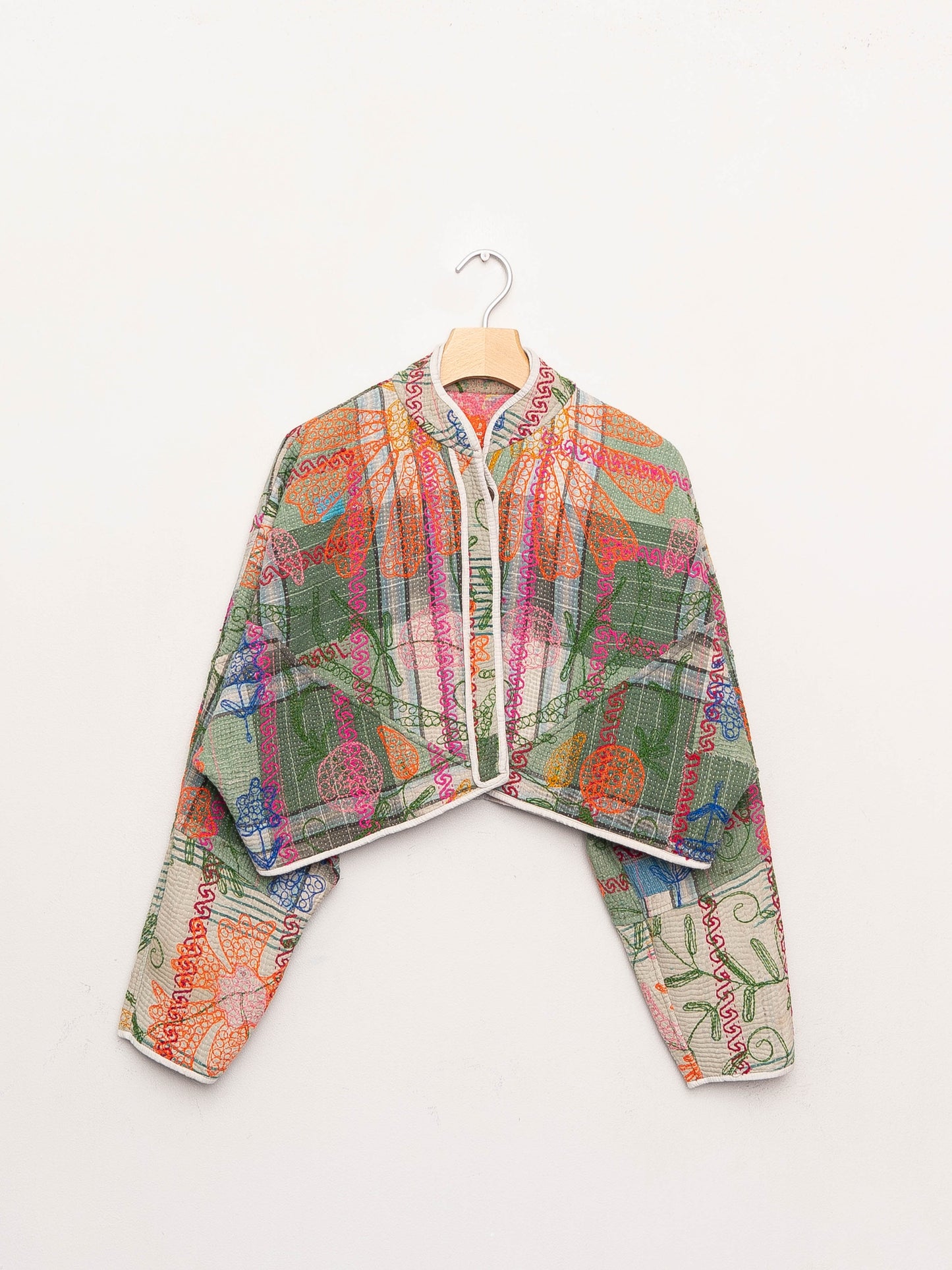 The Kaira Cropped Suzani Quilted Kantha Jacket