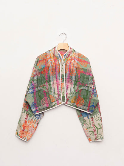 The Kaira Cropped Suzani Quilted Kantha Jacket