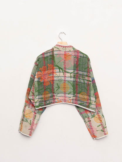 The Kaira Cropped Suzani Quilted Kantha Jacket