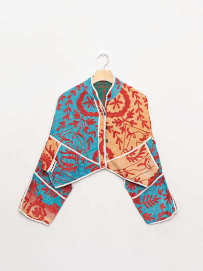 The Kaira Cropped Suzani Quilted Kantha Jacket