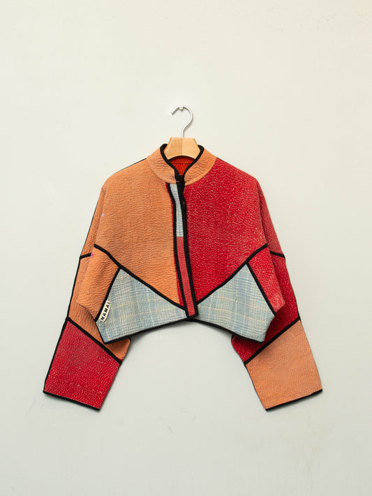 The Kaira Cropped Quilted Patchwork Kantha Jacket