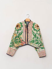 The Kaira Cropped Suzani Quilted Kantha Jacket