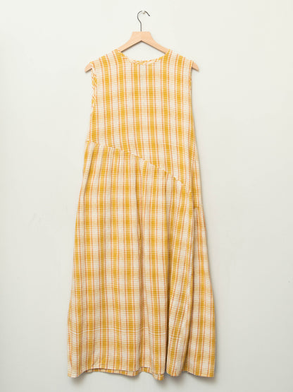 The Anan Gathered Dress  ~ Turmeric Check