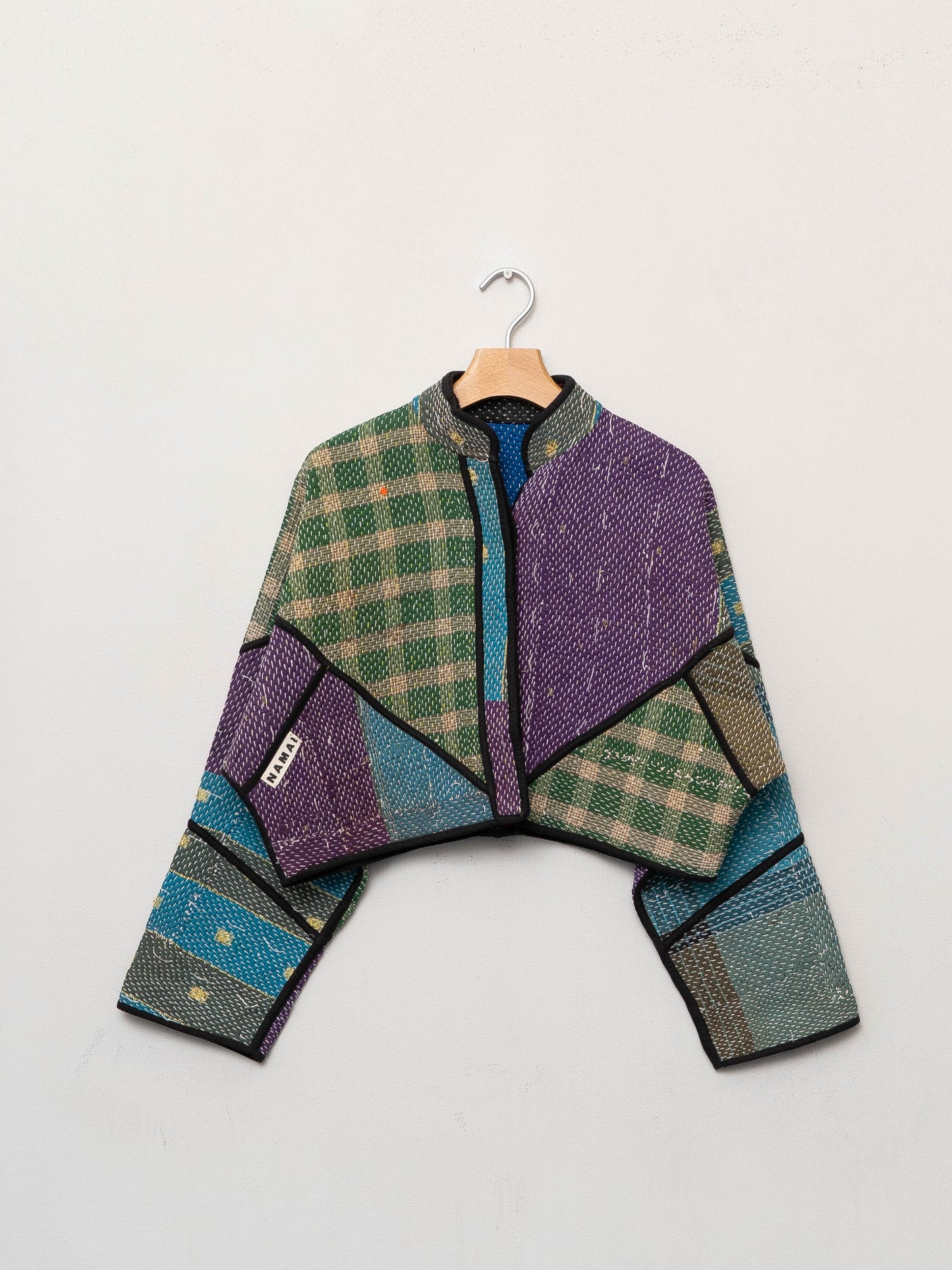 The Kaira Cropped Quilted Patchwork Kantha Jacket