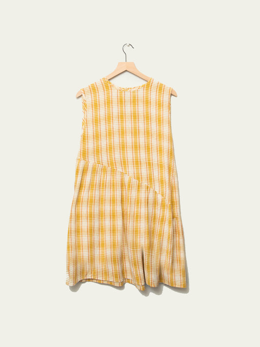 The Anan Short Gathered Dress Wholesale ~ Turmeric Check