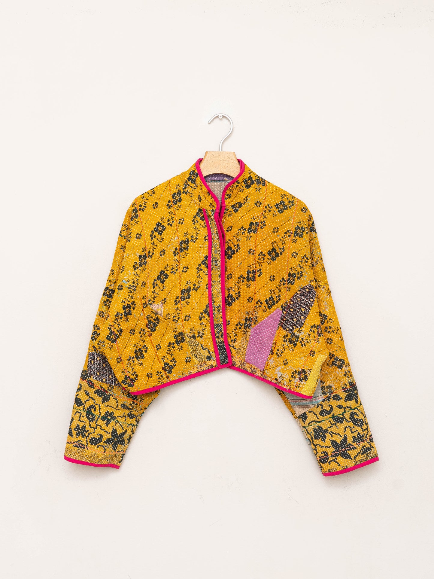 The Kaira Cropped Quilted Patchwork Kantha Jacket