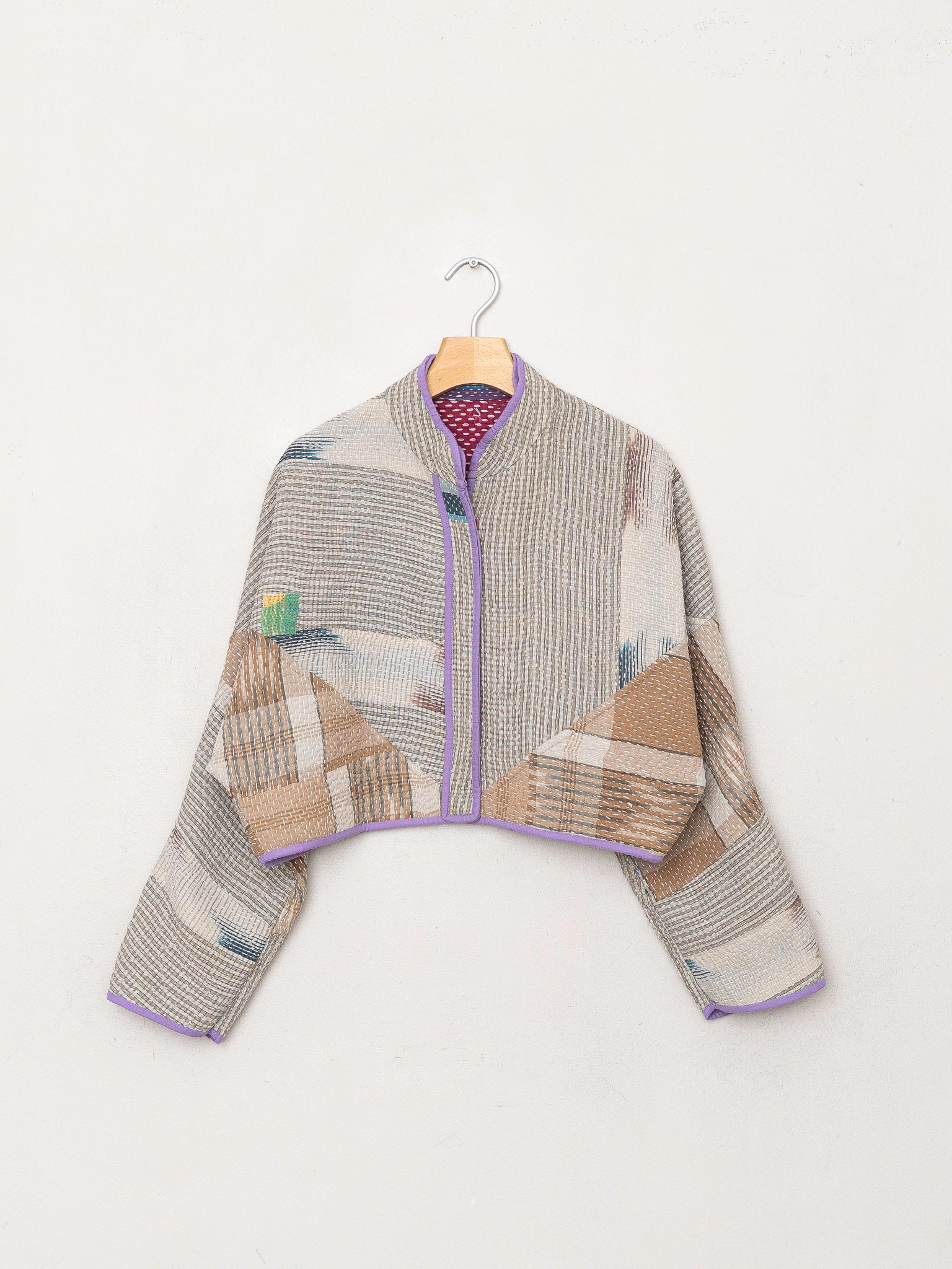 The Kaira Cropped Quilted Patchwork Kantha Jacket
