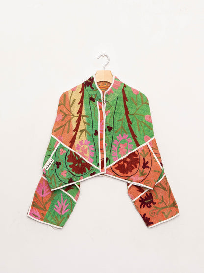 The Kaira Cropped Suzani Quilted Kantha Jacket