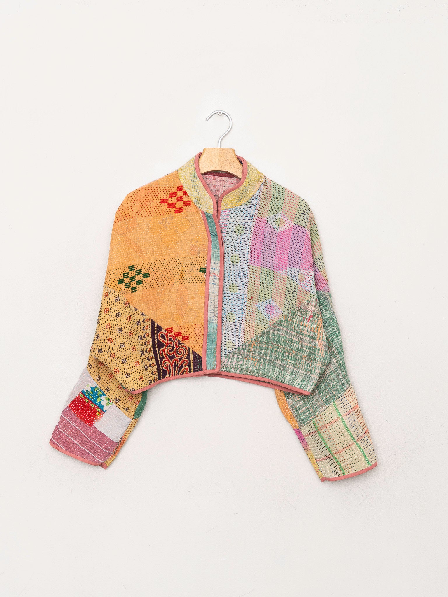 The Kaira Cropped Quilted Patchwork Kantha Jacket