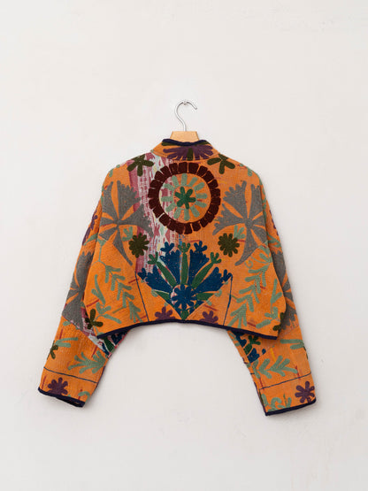 The Kaira Cropped Suzani Quilted Kantha Jacket