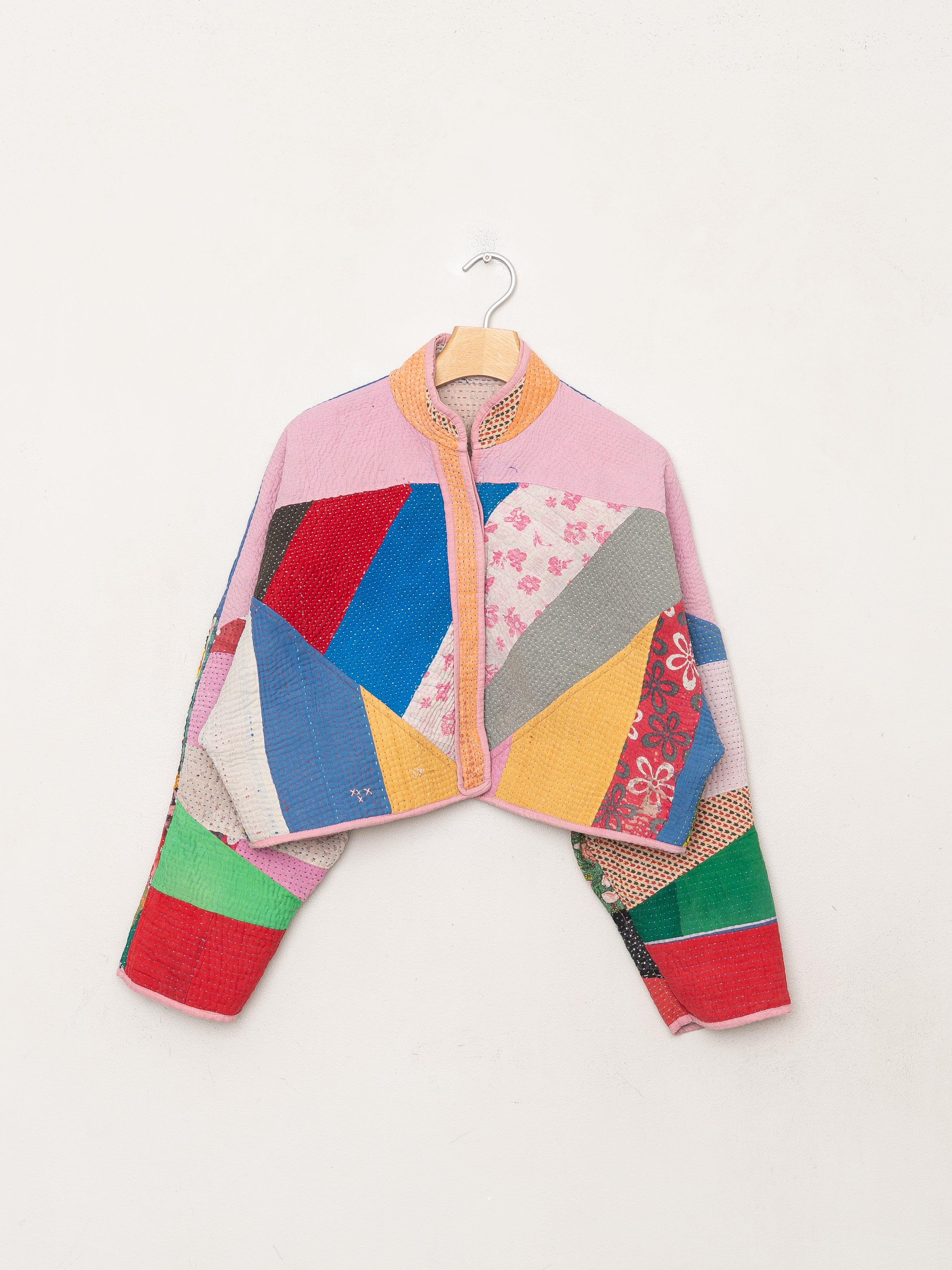 The Kaira Cropped Quilted Patchwork Kantha Jacket