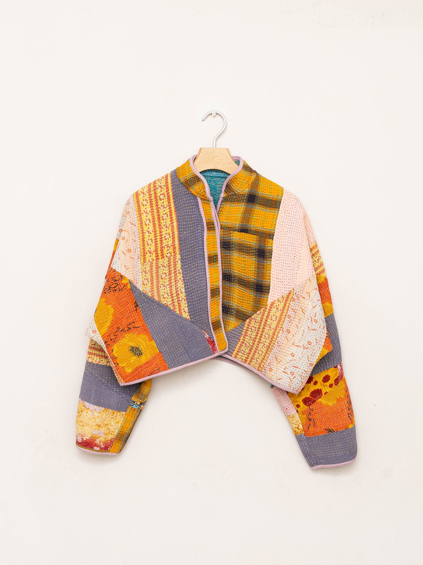 The Kaira Cropped Quilted Patchwork Kantha Jacket