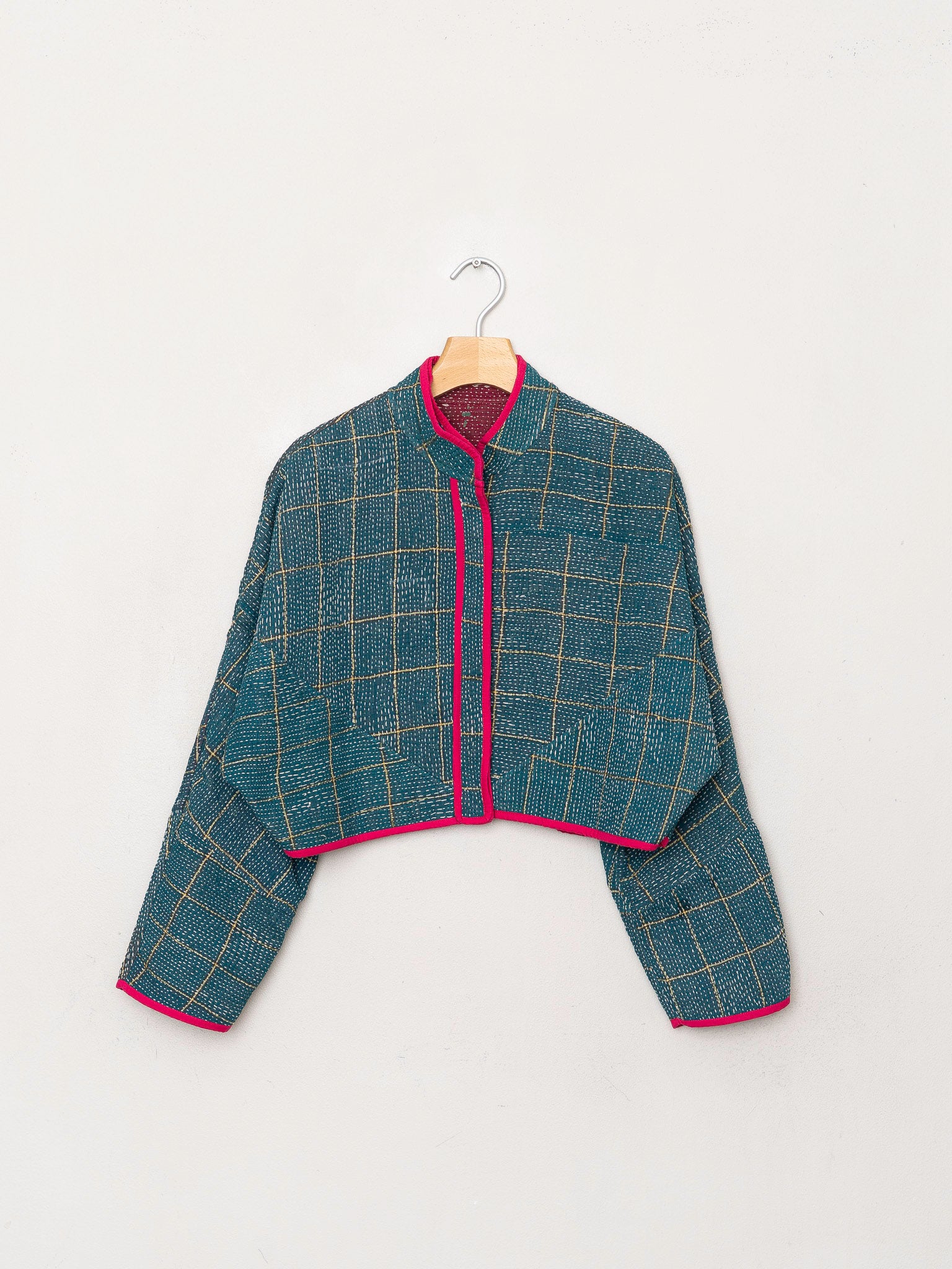 The Kaira Cropped Quilted Patchwork Kantha Jacket