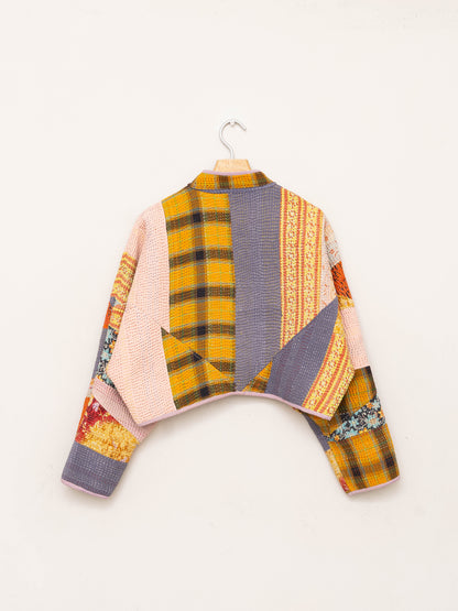 The Kaira Cropped Quilted Patchwork Kantha Jacket