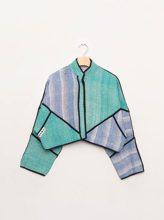 The Kaira Cropped Quilted Patchwork Kantha Jacket