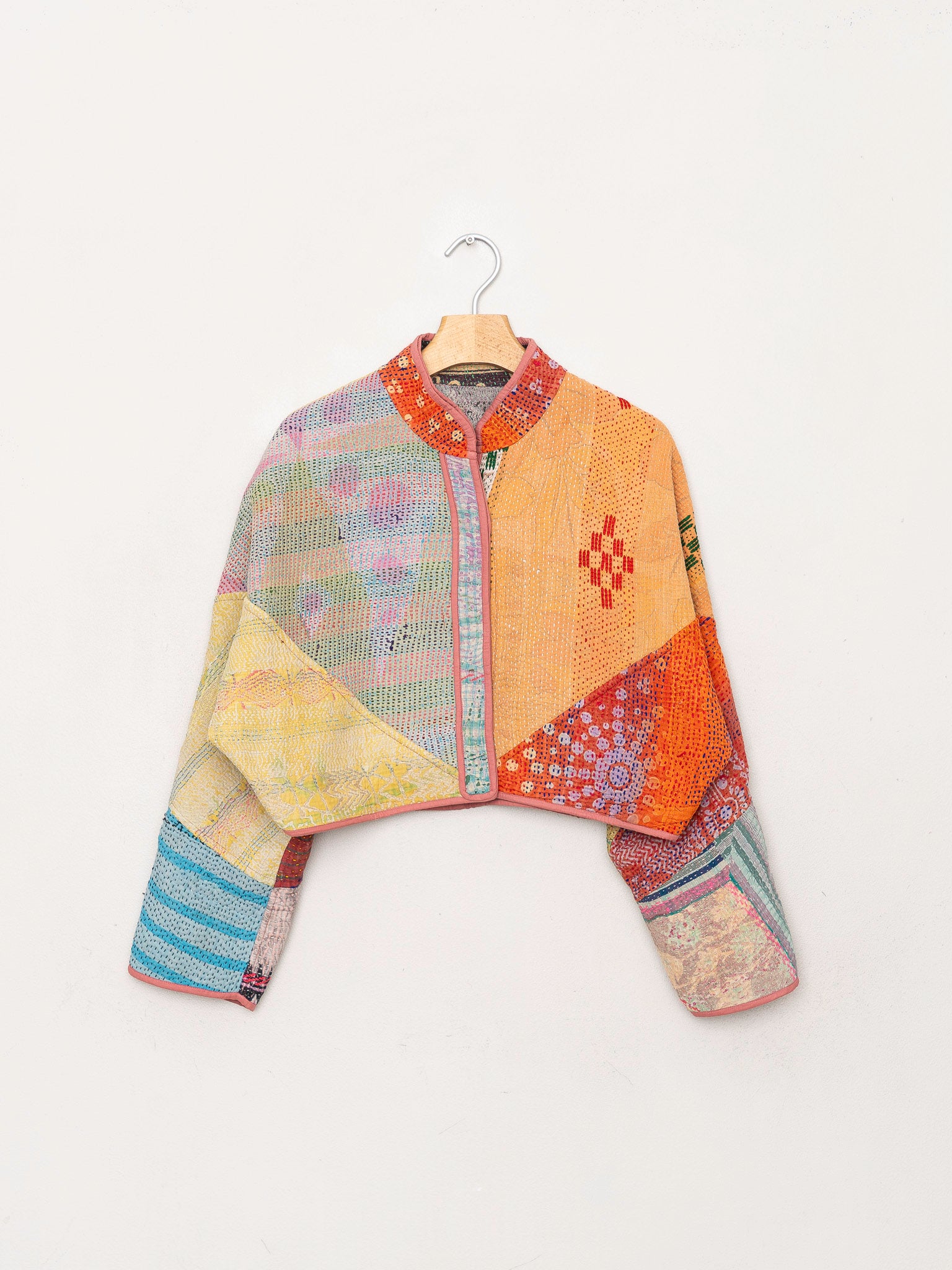 The Kaira Cropped Quilted Patchwork Kantha Jacket