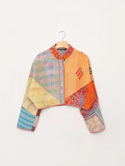 The Kaira Cropped Quilted Patchwork Kantha Jacket