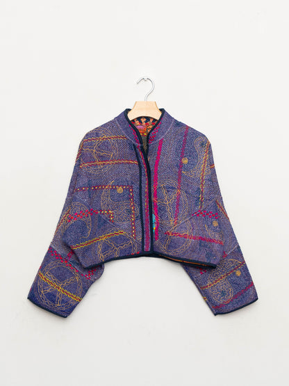 The Kaira Cropped Suzani Quilted Kantha Jacket