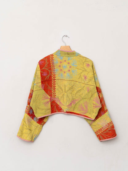 The Kaira Cropped Suzani Quilted Kantha Jacket
