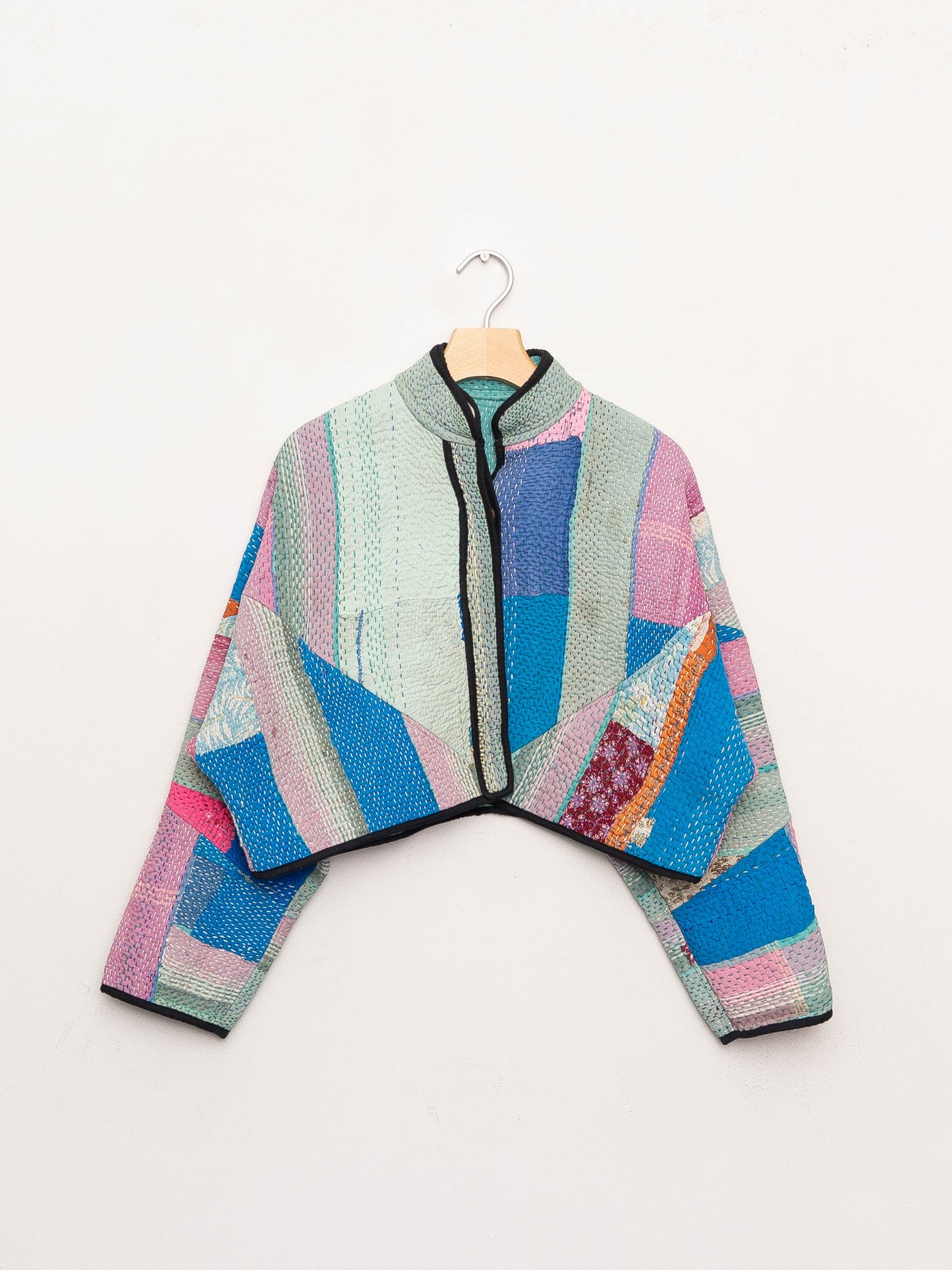 The Kaira Cropped Quilted Patchwork Kantha Jacket