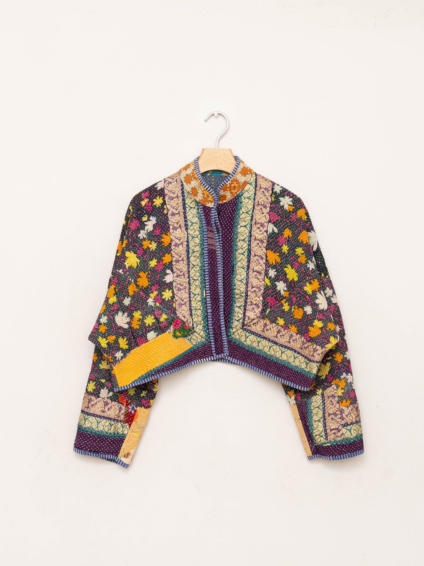 The Kaira Cropped Quilted Patchwork Kantha Jacket