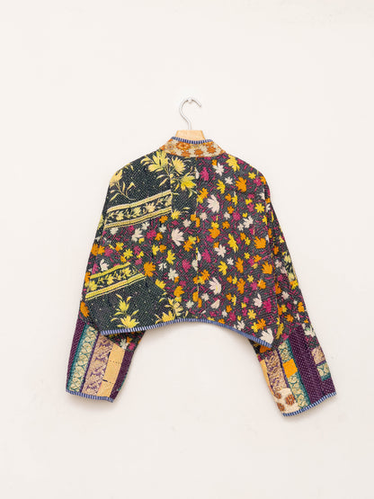 The Kaira Cropped Quilted Patchwork Kantha Jacket