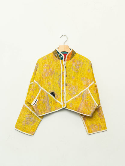 The Kaira Cropped Quilted Patchwork Kantha Jacket