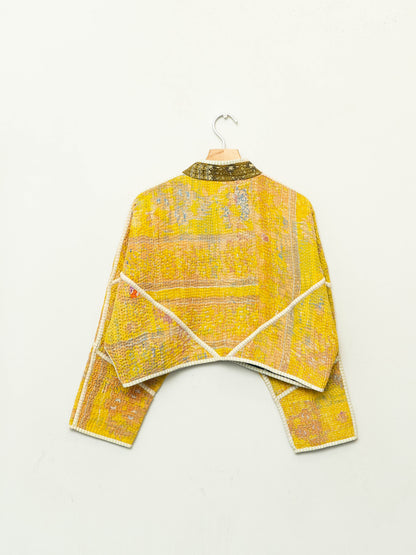 The Kaira Cropped Quilted Patchwork Kantha Jacket