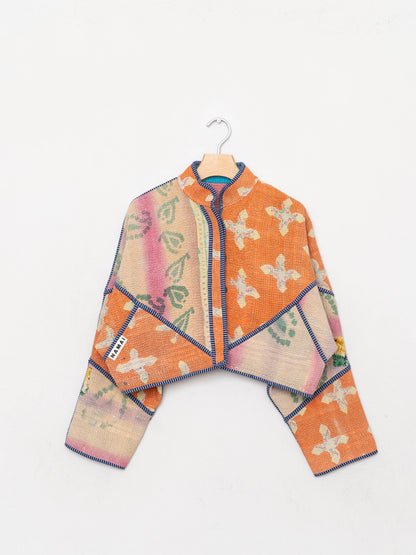 The Kaira Cropped Quilted Patchwork Kantha Jacket