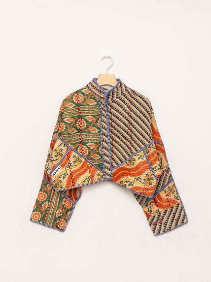 The Kaira Cropped Quilted Patchwork Kantha Jacket
