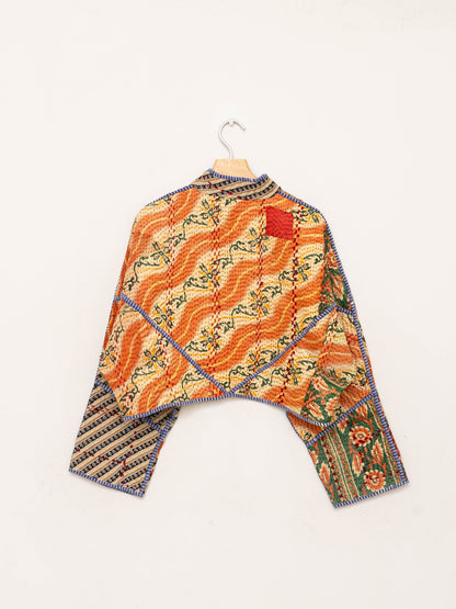 The Kaira Cropped Quilted Patchwork Kantha Jacket