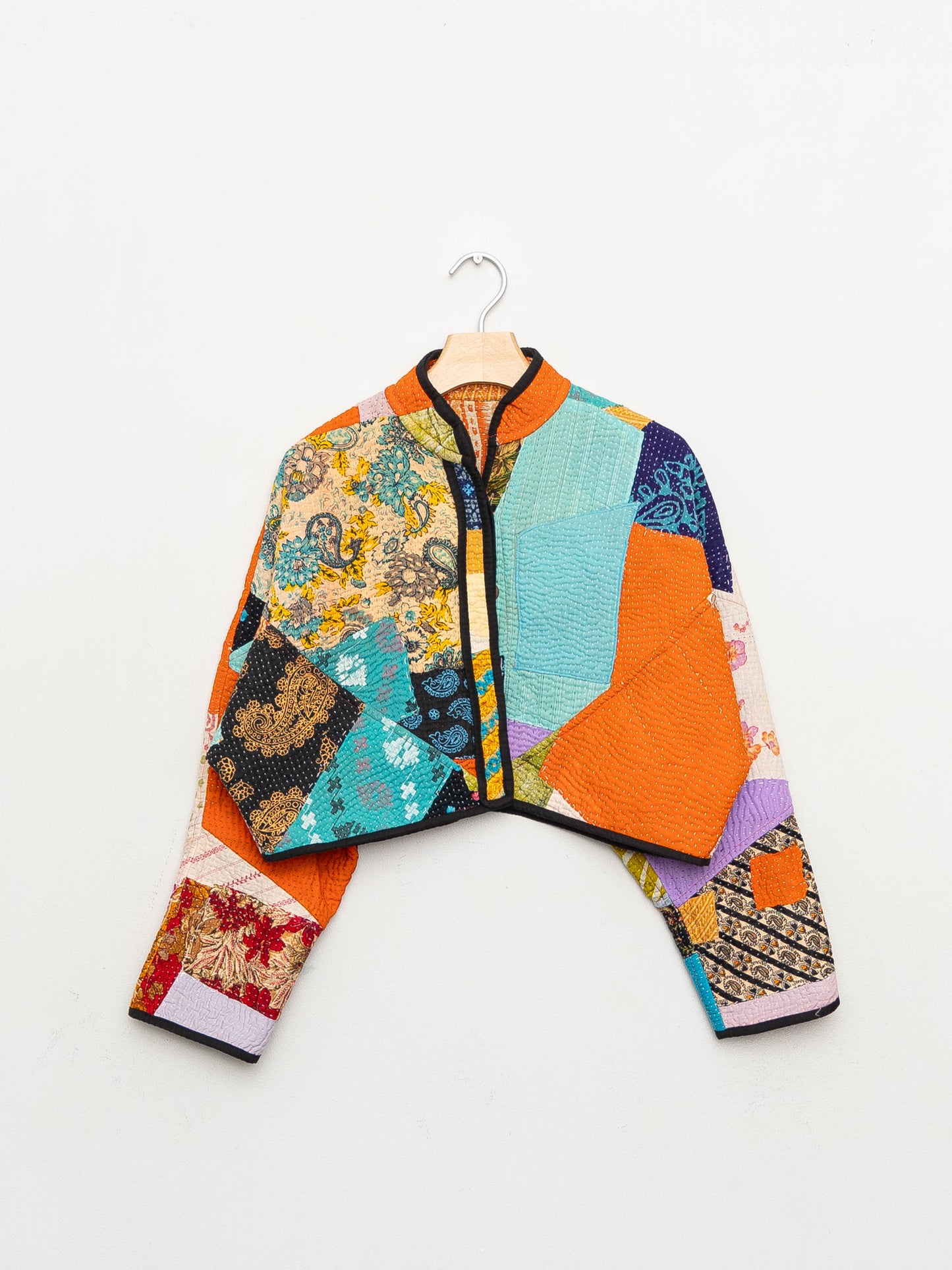 The Kaira Cropped Quilted Patchwork Kantha Jacket