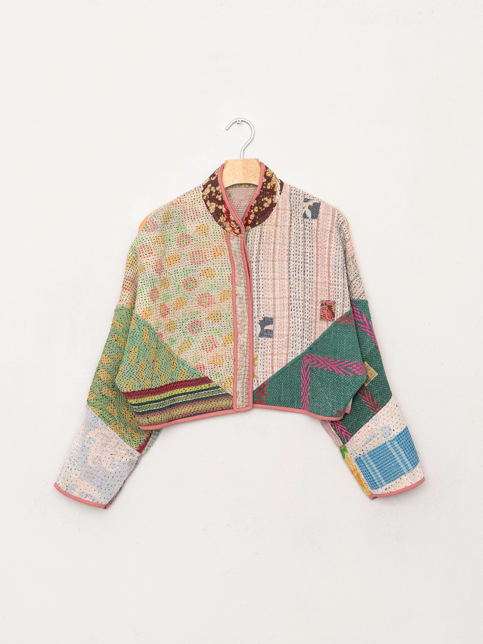 The Kaira Cropped Quilted Patchwork Kantha Jacket