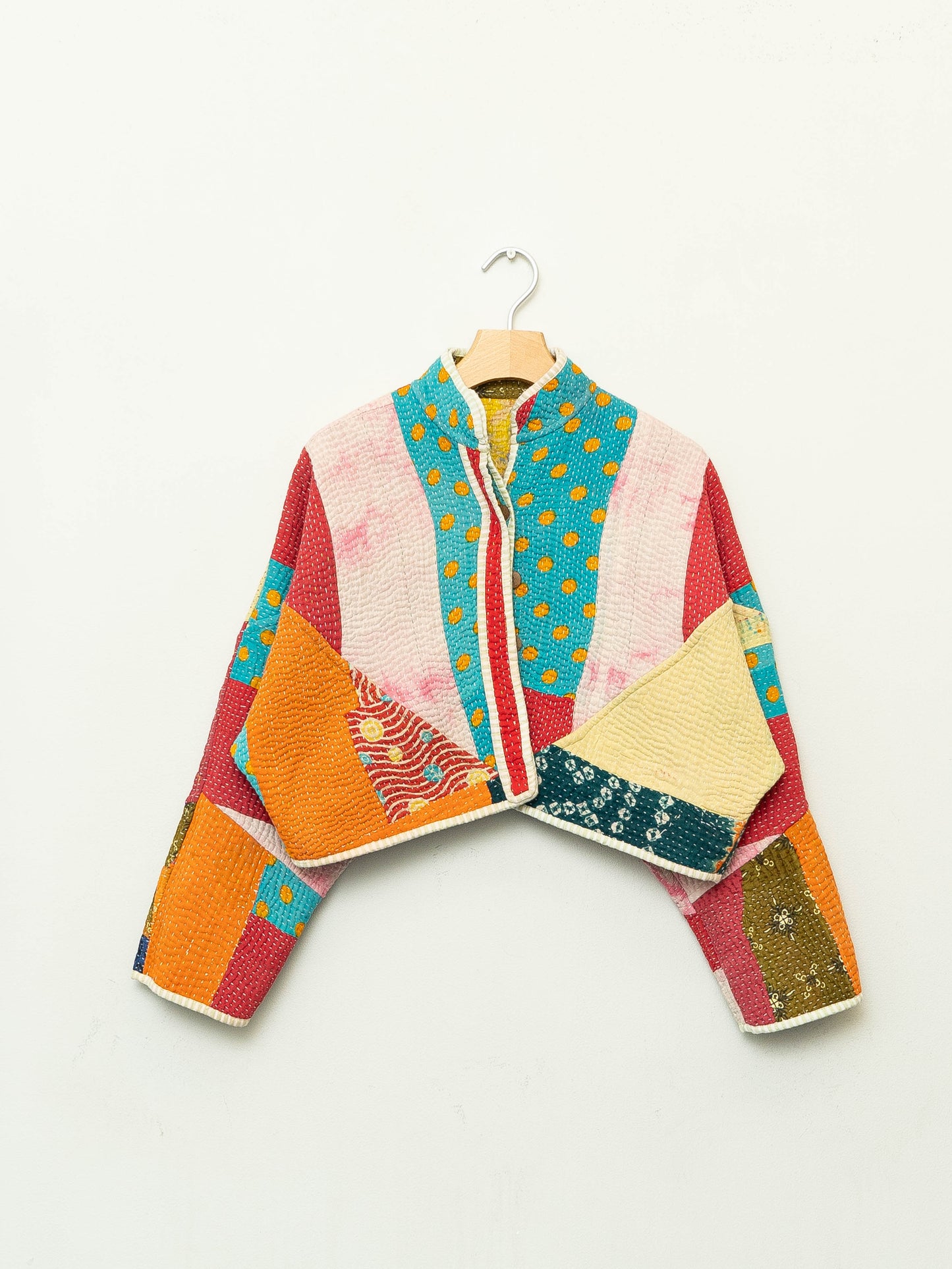 The Kaira Cropped Quilted Patchwork Kantha Jacket