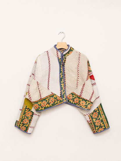 The Kaira Cropped Quilted Patchwork Kantha Jacket